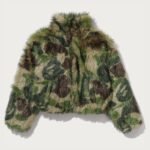 Bape ABC Camo One Point Metallic Long Fur Jacquard Down Jacket Ladies