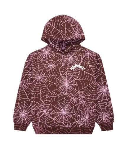 Sp5der All Over Print Hoodie White Brown Logo